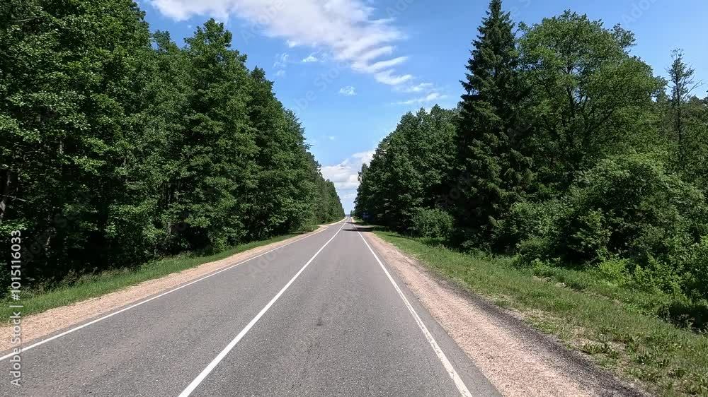 Road view on a summer day. Highways and cars, roadside and white road line markings. Road view on a summer day. Highways and cars, roadside and white road line markings.