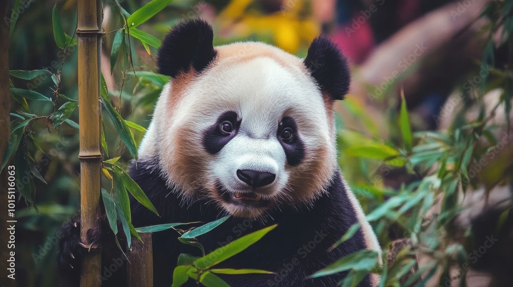Fototapeta premium Adorable Panda Surrounded by Lush Bamboo Forest
