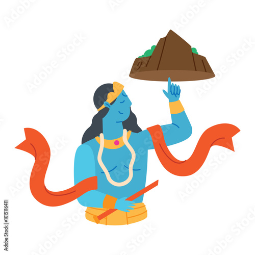 hindu god krishna with raised govardhan hill