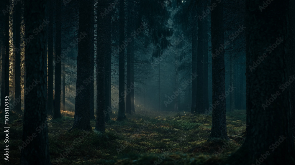 Dense forest shrouded in mist with faint light, creating an eerie and mysterious ambiance, perfect for visuals related to fantasy, exploration, and the unknown. Dense forest shrouded in mist with faint light, creating an eerie and mysterious ambiance, perfect for visuals related to fantasy, exploration, and the unknown.