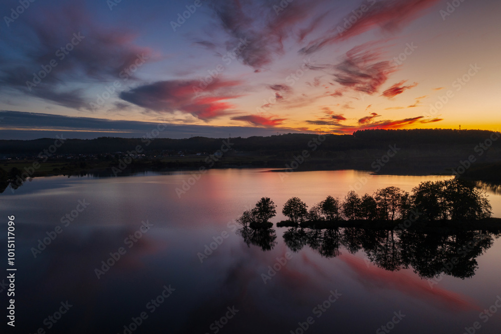 Fototapeta premium Amazing sunset over Lake Orle near Wejherowo. Poland