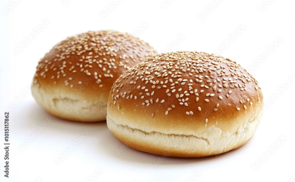 Two sesame seed burger buns isolated on a white or clear background. Two sesame seed burger buns isolated on a white or clear background.