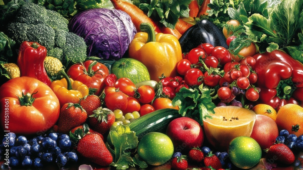 Colorful Array of Fresh Vegetables and Fruits Colorful Array of Fresh Vegetables and Fruits