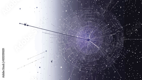 Abstract Network Target with Cosmic Background, Minimalist Line Point Mash, Starry Universe Business Illustration, Galaxies Vector Design