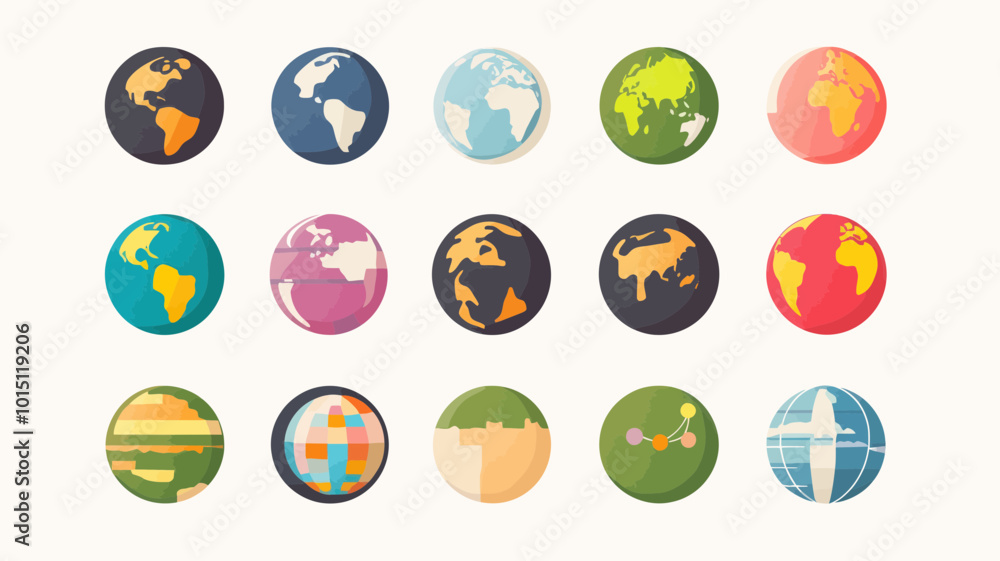 Flat Design World Globe Icon Set Earth Illustrations Diverse Styles Colorful Vector Collection for UI and Infographics Flat Design World Globe Icon Set Earth Illustrations Diverse Styles Colorful Vector Collection for UI and Infographics