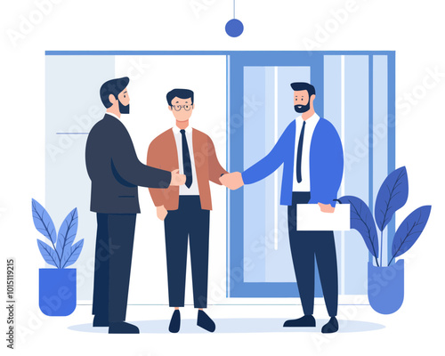 Business Onboarding Concept: New Employee Welcome and Introduction to Team, Orientation Training and Warm Office Reception, Flat Minimalist SVG Vector