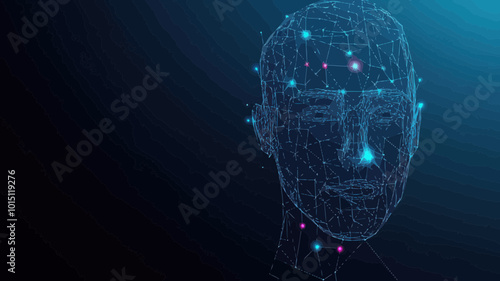 Futuristic Low Poly Face Recognition Wireframe Banner with 3D Mesh Art and Connected Dots for Smart Identification Systems
