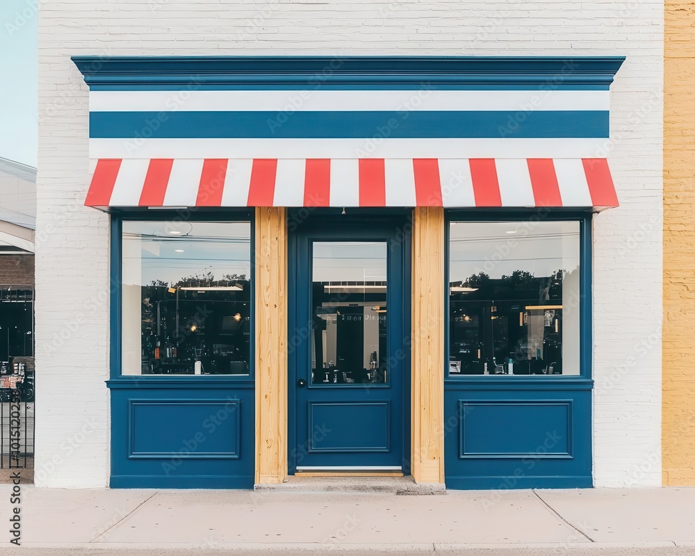High-end urban barber shop exterior with sleek glass walls, polished wood accents, and minimalist signage, Barber Shop, Urban Luxury High-end urban barber shop exterior with sleek glass walls, polished wood accents, and minimalist signage, Barber Shop, Urban Luxury