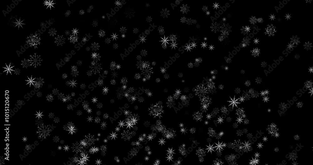 Snow flake falling on black background 4k animation footage Snow flake falling on black background 4k animation footage