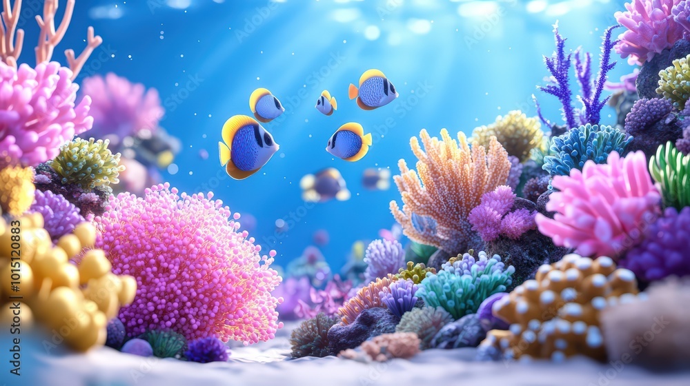 Obraz premium Vibrant Underwater Coral Reef Scene with Fish