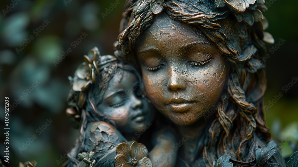 Bronze Sculpture of a Mother and Daughter: A Tender Embrace Bronze Sculpture of a Mother and Daughter: A Tender Embrace
