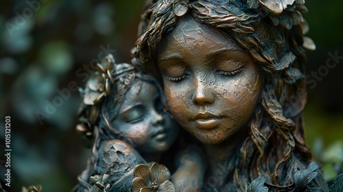 Bronze Sculpture of a Mother and Daughter: A Tender Embrace