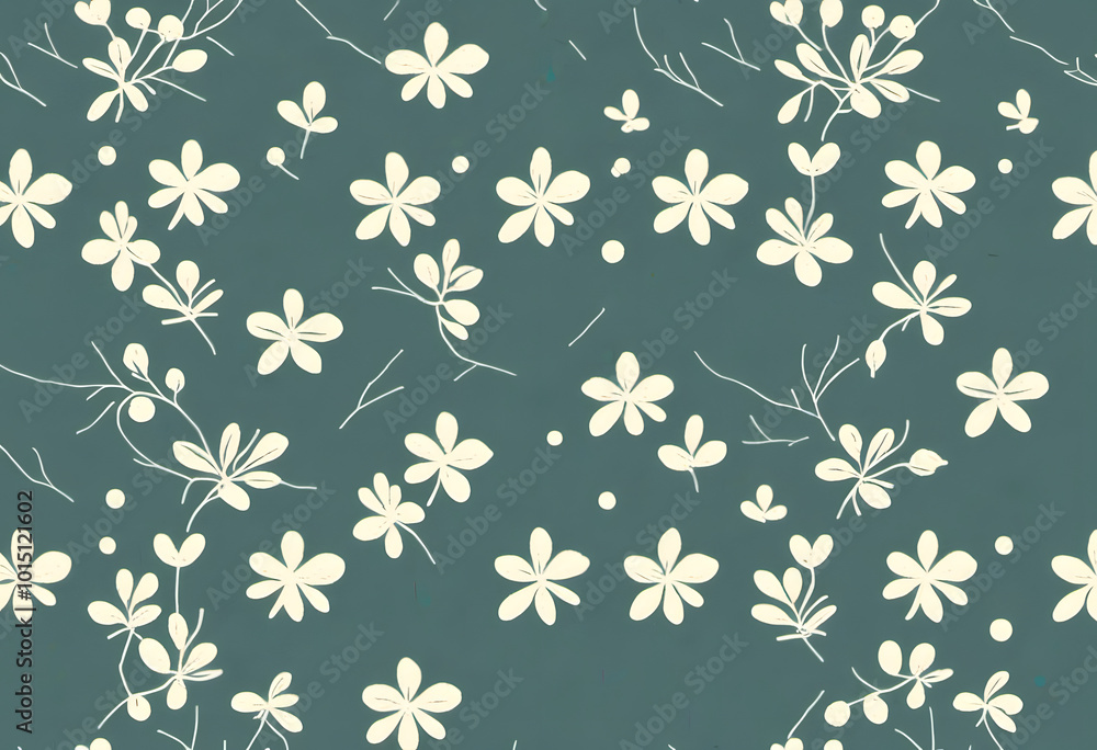 Seamless floral pattern with beige flowers and leaves on a teal background. Seamless floral pattern with beige flowers and leaves on a teal background.