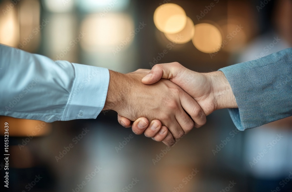 Business professionals shaking hands in an office, representing collaboration and mutual agreement in a corporate setting. Business professionals shaking hands in an office, representing collaboration and mutual agreement in a corporate setting.