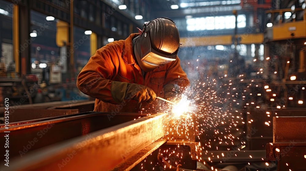 A worker welding metal structures in an industrial workshop, wearing protective helmets and glasses, A worker welding metal structures in an industrial workshop, wearing protective helmets and glasses,