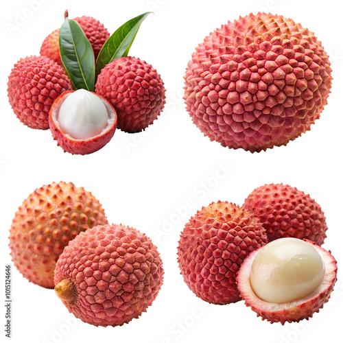 Lychee fruit bundle on a transparent background, perfect for creative digital projects