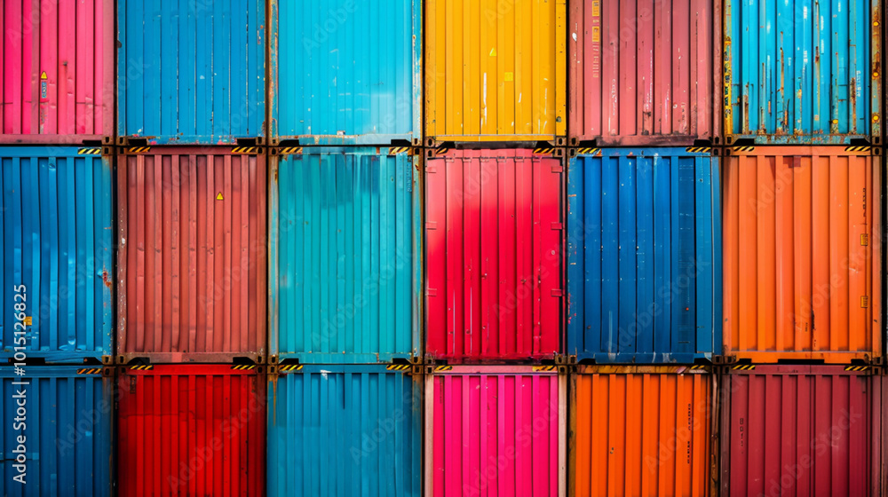 Stacked colorful shipping containers in an industrial yard Stacked colorful shipping containers in an industrial yard