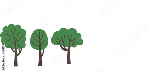 Set of vector trees. Isolated vector tree. Tree branch with green leaves over white background.Vector graphics. Artwork design element.