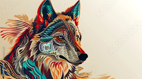 Stylized Wolf Spirit Animal in Native American Cultural Art