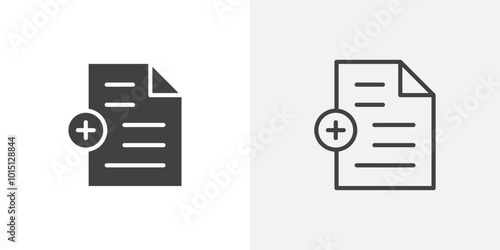 Add document icon vector icon set in black and white color.