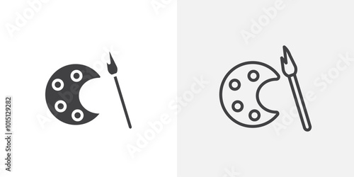 Brush and Palette icon vector icon set in black and white color.