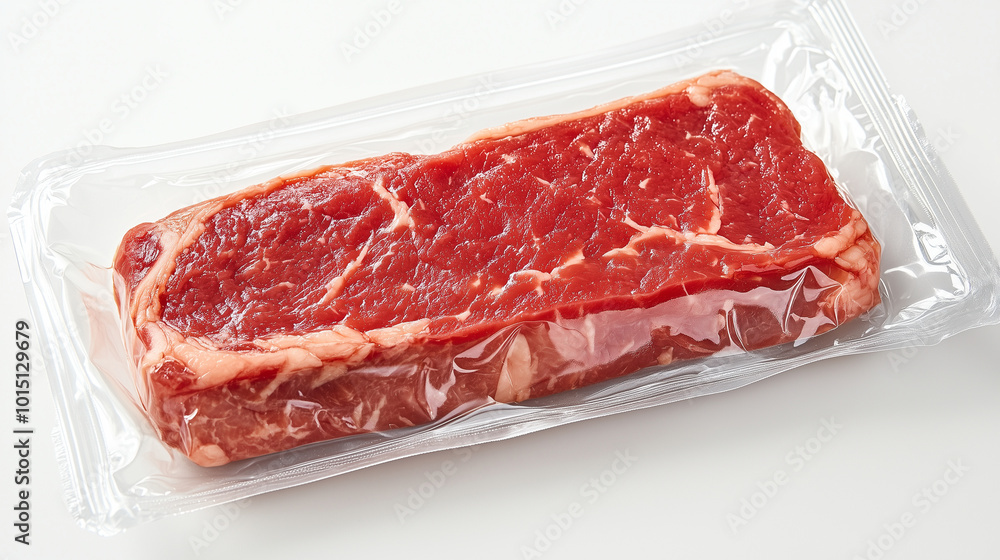 Raw Steak Vacuum-Sealed in Transparent Packaging Raw Steak Vacuum-Sealed in Transparent Packaging