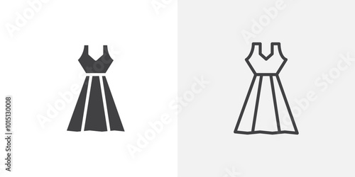 Dress icon vector icon set in black and white color.