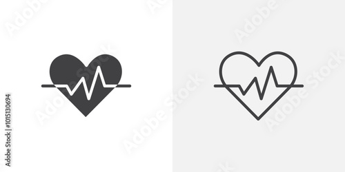 Heartbeat icon vector icon set in black and white color.