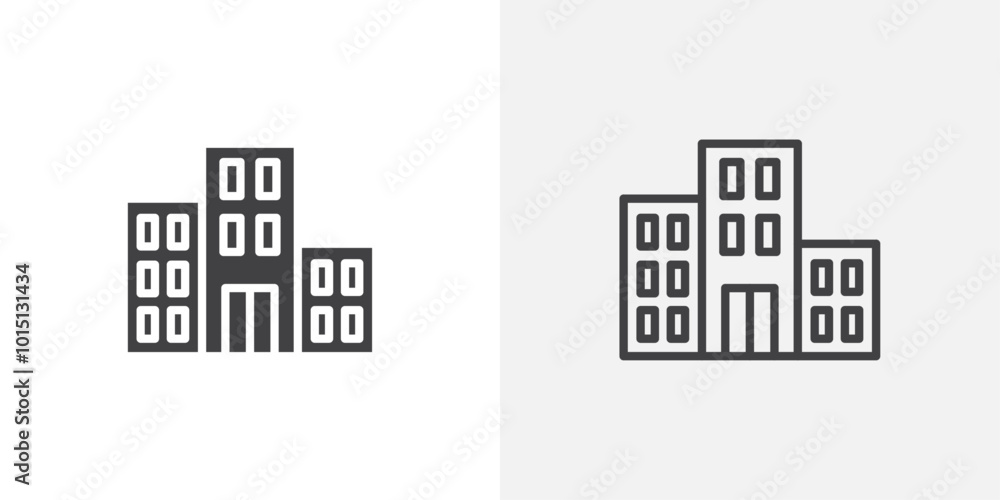 Office buildings icon vector icon set in black and white color. Office buildings icon vector icon set in black and white color.
