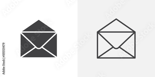 Open envelope icon vector icon set in black and white color.