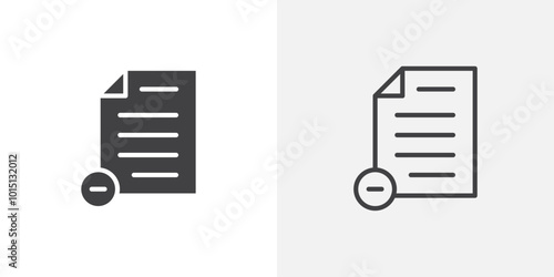 Remove document icon vector icon set in black and white color.