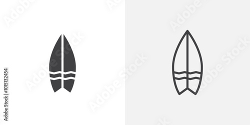 Surf board icon vector icon set in black and white color.