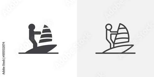 Windsurf icon vector icon set in black and white color.