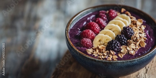 Wallpaper Mural Bowl Topped with Granola, Banana, and Berries on a Rustic Table Torontodigital.ca