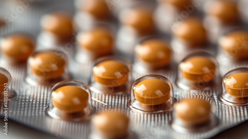 Closeup of Orange Pills in a Blister Pack