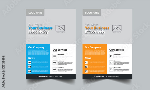 Corporate flyer design template with 2 color design concept layout