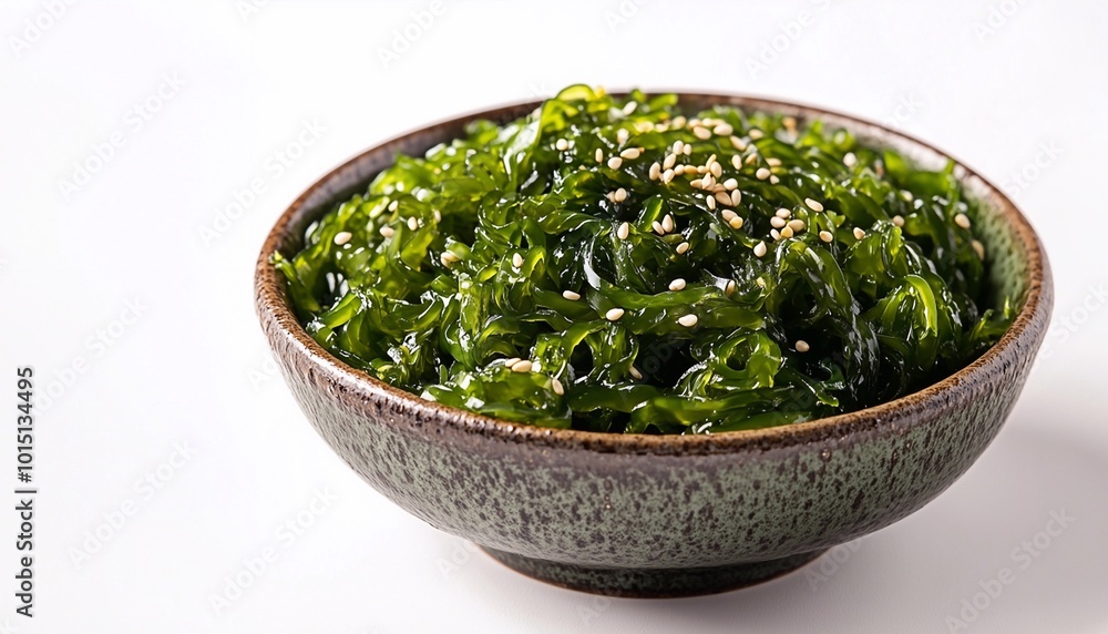 bowl with chuka salad in nut sauce and sesame seeds, seaweed salad, Japanese dish, bowl with chuka salad in nut sauce and sesame seeds, seaweed salad, Japanese dish,