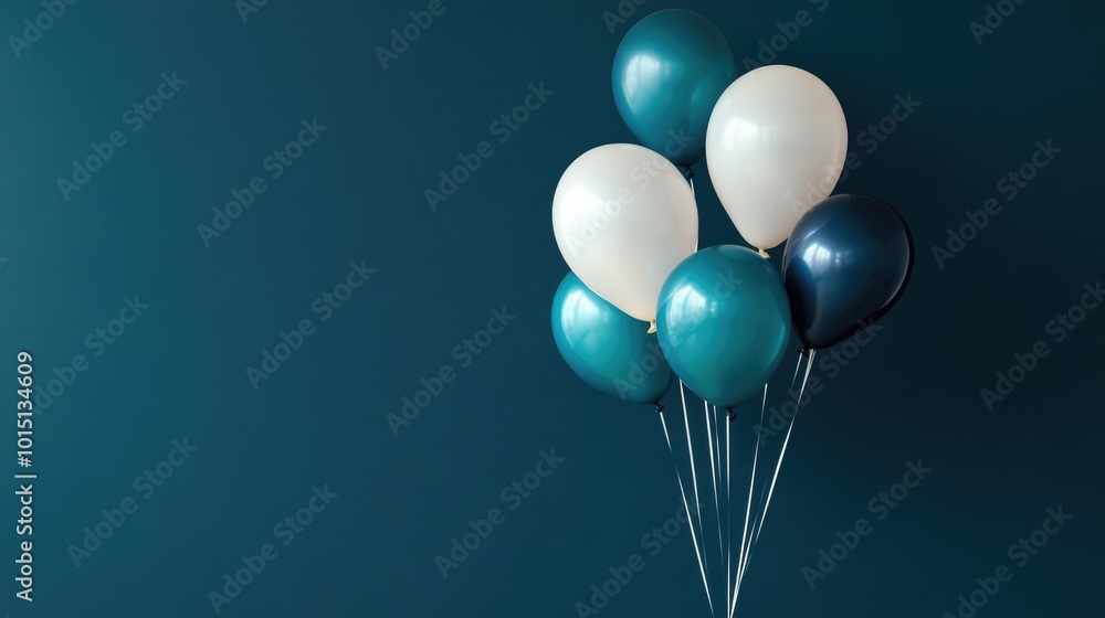 Festive Helium Balloons in Navy Blue, Aqua and White. Contemporary Celebration Decor Festive Helium Balloons in Navy Blue, Aqua and White. Contemporary Celebration Decor