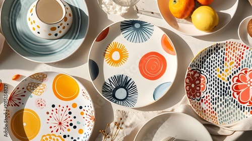 Patterned Ceramic Plate Set Modern Boho Vector Art with Eclectic Dinnerware Designs