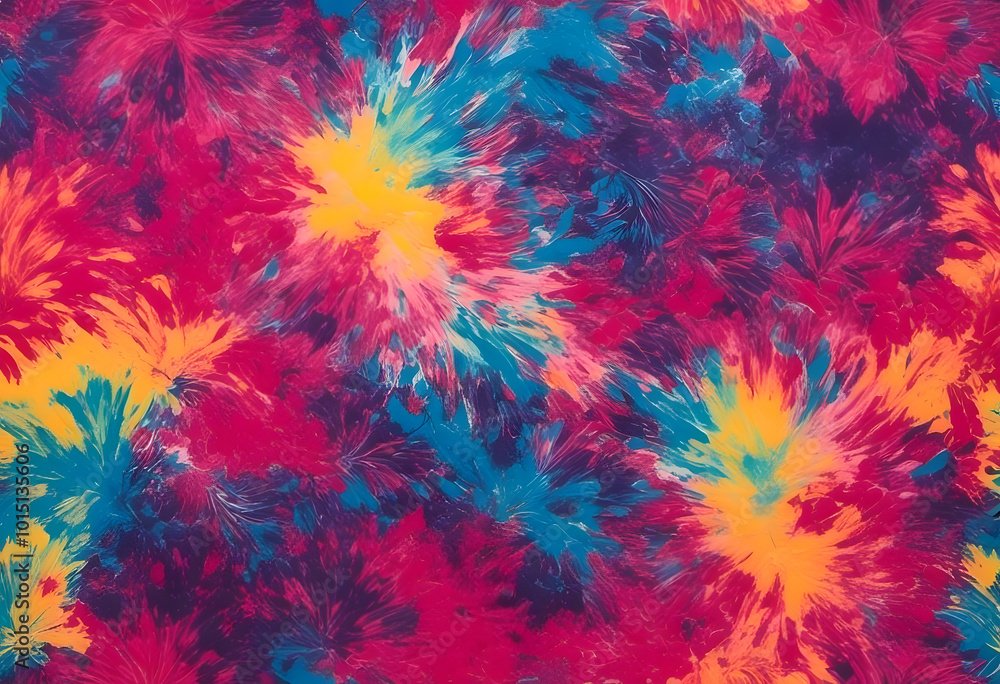 Vibrant tie-dye pattern with red, blue, yellow, and purple colors. Vibrant tie-dye pattern with red, blue, yellow, and purple colors.