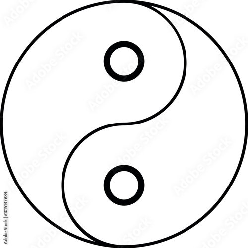 Yin and Yang. Outlined esoteric symbol of harmony and balance. Feng shui. Black line icon. Isolated contoured taoism sign on white background.