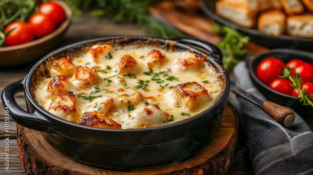 Delicious Cheese Fondue Surrounded by Fresh Bread Delicious Cheese Fondue Surrounded by Fresh Bread