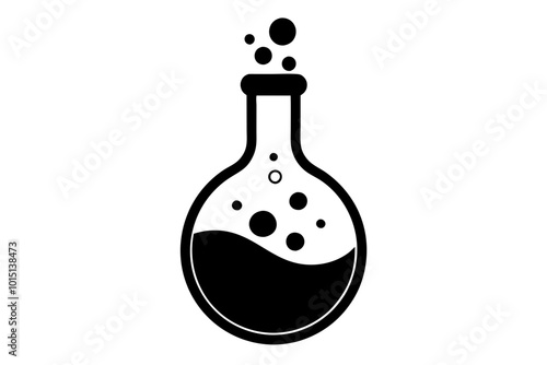 Bubbles in a chemical flask | vector silhouette illustration on white background