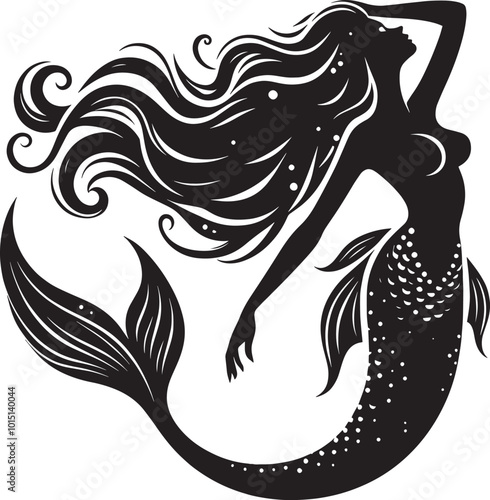 Beautiful Mermaid Silhouette illustration isolated on a white background