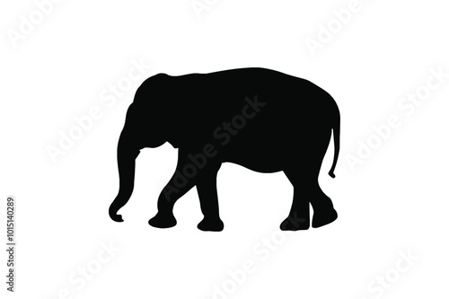 Silhouette of a Walking Elephant on White Background, Wildlife Vector Illustration