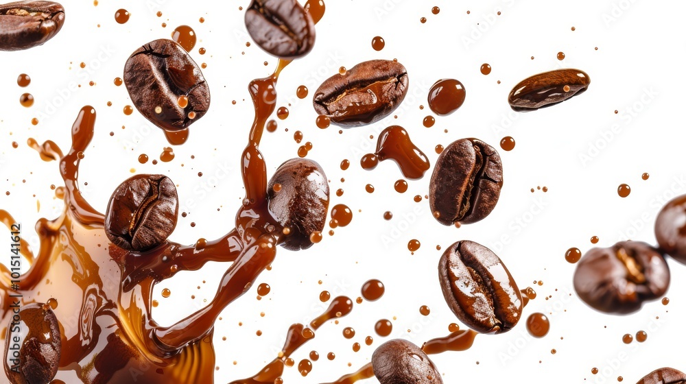 Coffee Splash with Coffee Beans on White Background Coffee Splash with Coffee Beans on White Background