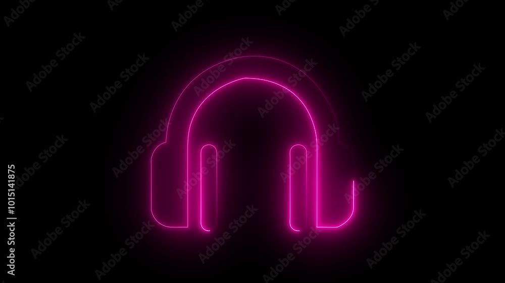 Neon glowing Headphones icon animation. Neon glowing Headphones icon animation.