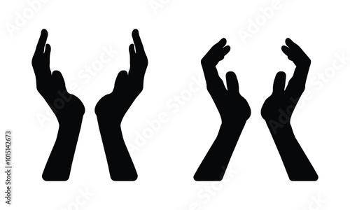 Supporting hands praying silhouette. protecting hands icon. Cupped hands. Support, peace, care hand gestures. free hands art vector.