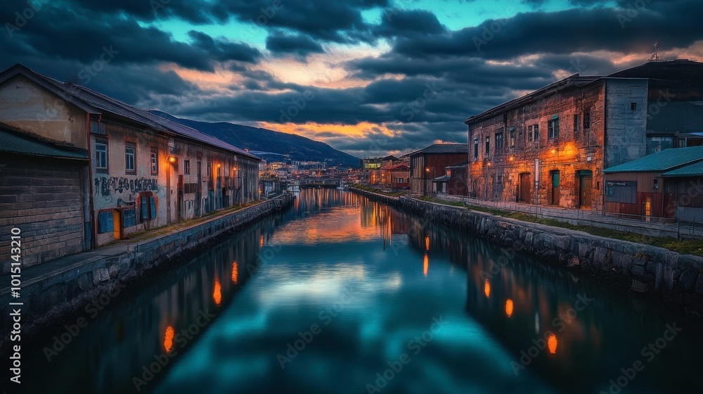 A mesmerizing view of the Otaru Canal in Hokkaido, with old warehouses lit by warm lights at dusk. A mesmerizing view of the Otaru Canal in Hokkaido, with old warehouses lit by warm lights at dusk.