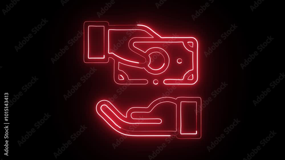 Glowing Neon Give Money Icon Isolated on Black Background. HD Video Motion Graphic Animation. Glowing Neon Give Money Icon Isolated on Black Background. HD Video Motion Graphic Animation.
